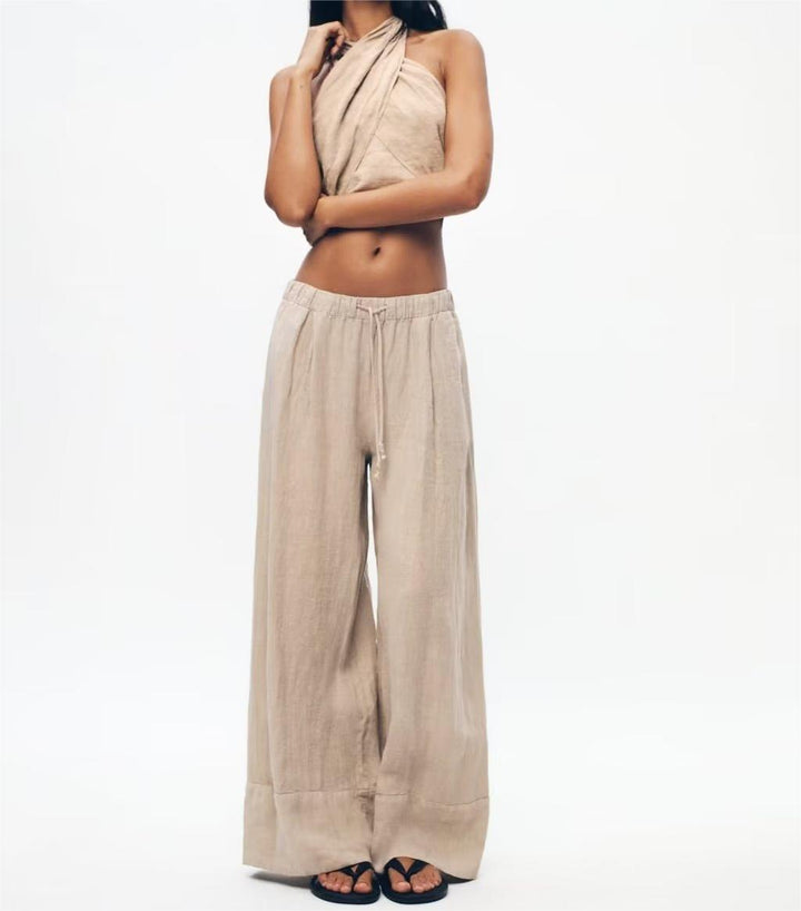 NELLE - Linen Halter Top and Wide-Leg Pants Set