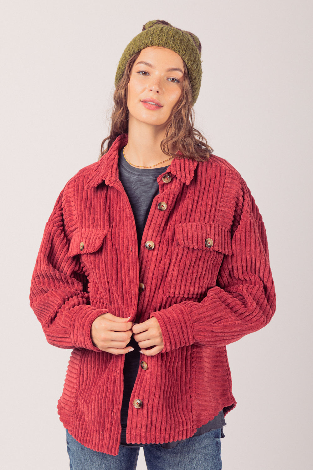PUQ -  Autumn Corduroy Textured Button-Up Jacket