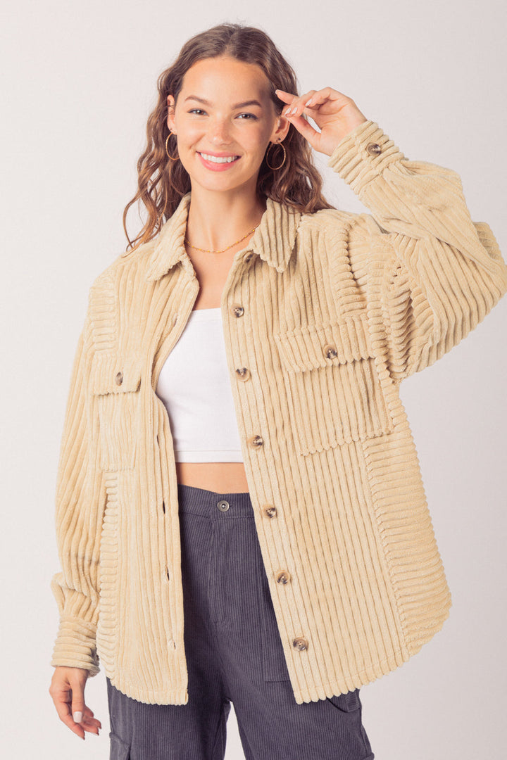 PUQ -  Autumn Corduroy Textured Button-Up Jacket