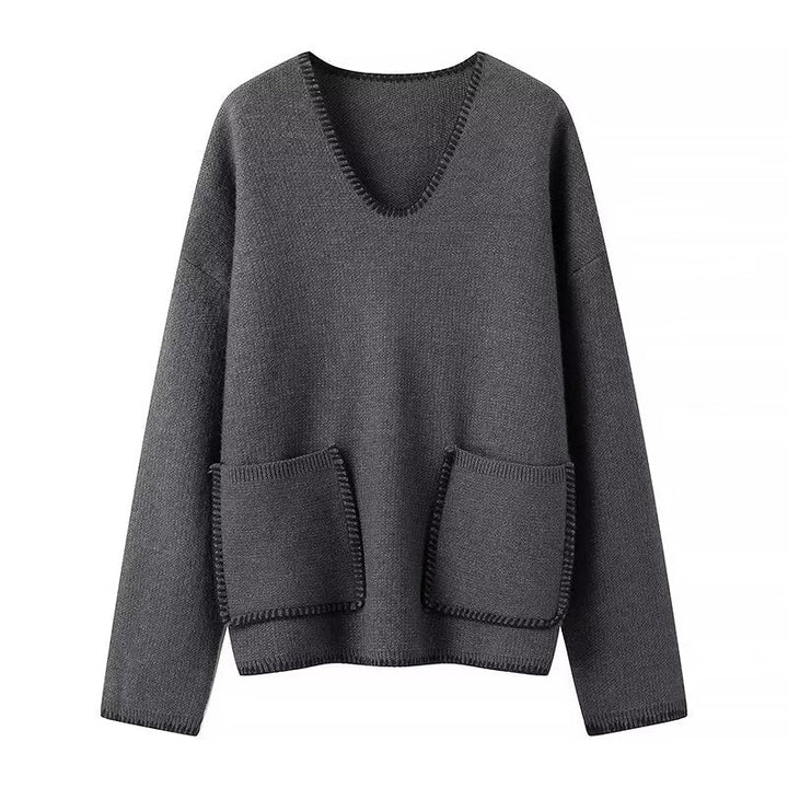SOLID - Charcoal Chic Wool-Blend V-Neck Pullover