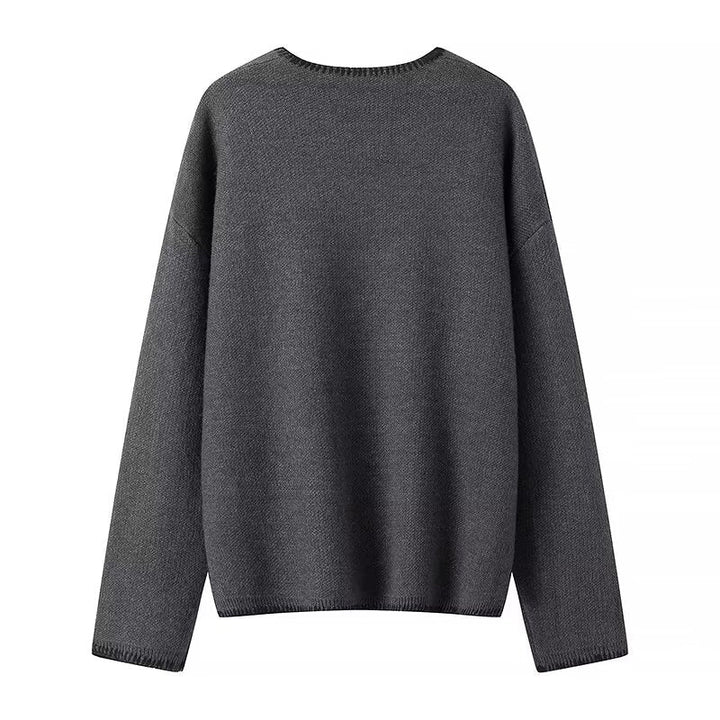 SOLID - Charcoal Chic Wool-Blend V-Neck Pullover