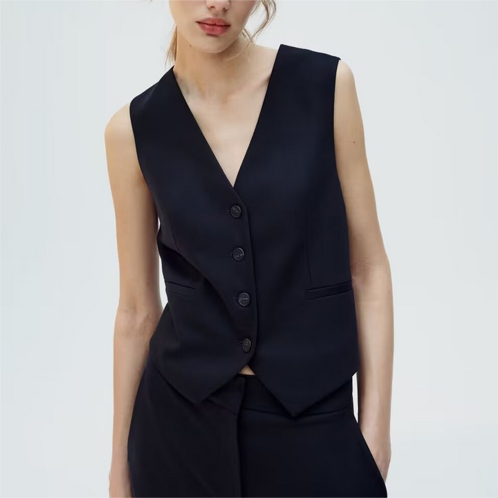 SIA - Women's Tailored Black Button-Up Vest