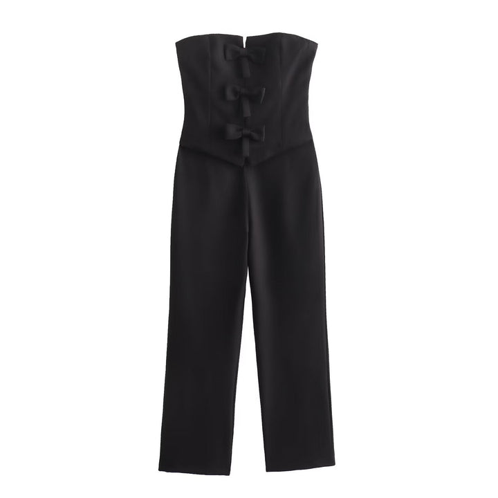 LYAN -  Elegant Strapless Bow Detail Jumpsuit