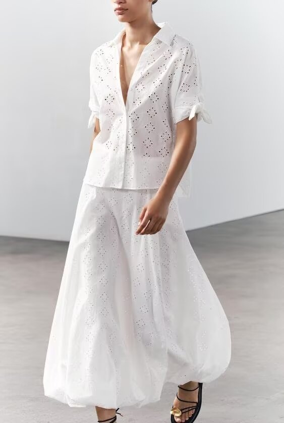ORLA - Elegant White Eyelet Two-Piece Set