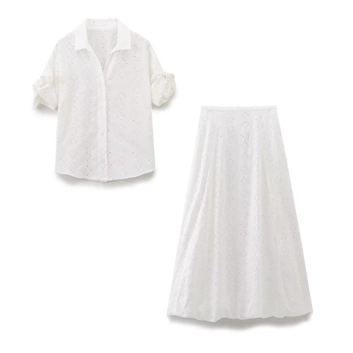 ORLA - Elegant White Eyelet Two-Piece Set