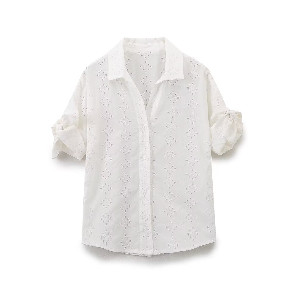 ORLA - Elegant White Eyelet Two-Piece Set