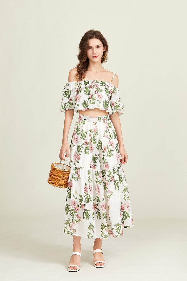 MINE - Floral Off-Shoulder Two-Piece Summer Set