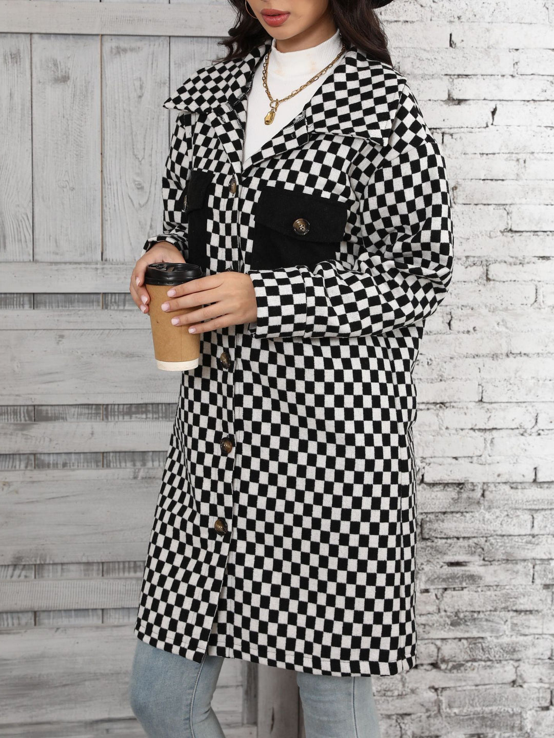 VENNAM - Checkerboard Long Coat