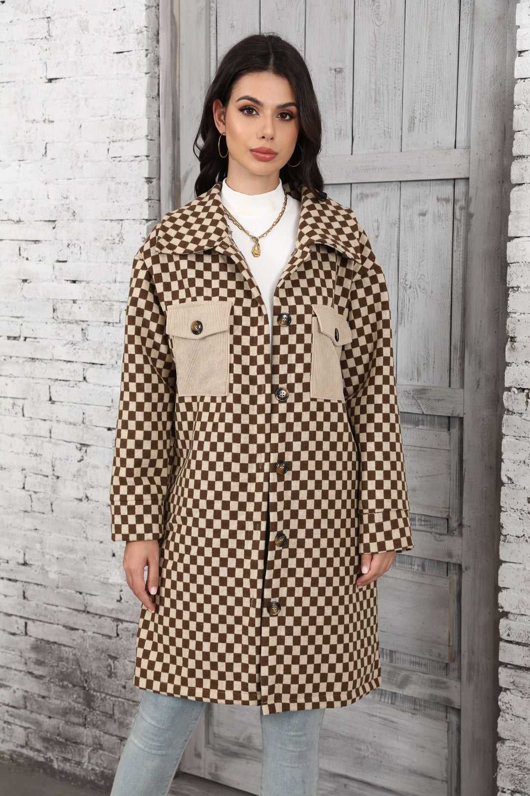 VENNAM - Checkerboard Long Coat