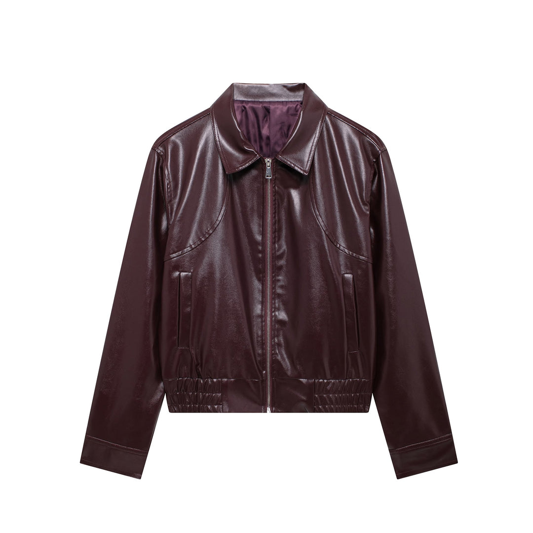 YUA - Women's Vegan Leather Bomber Jacket