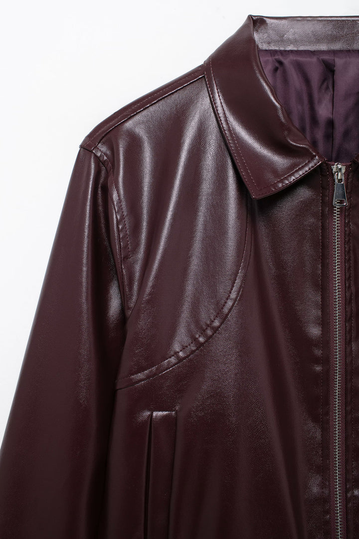 YUA - Women's Vegan Leather Bomber Jacket