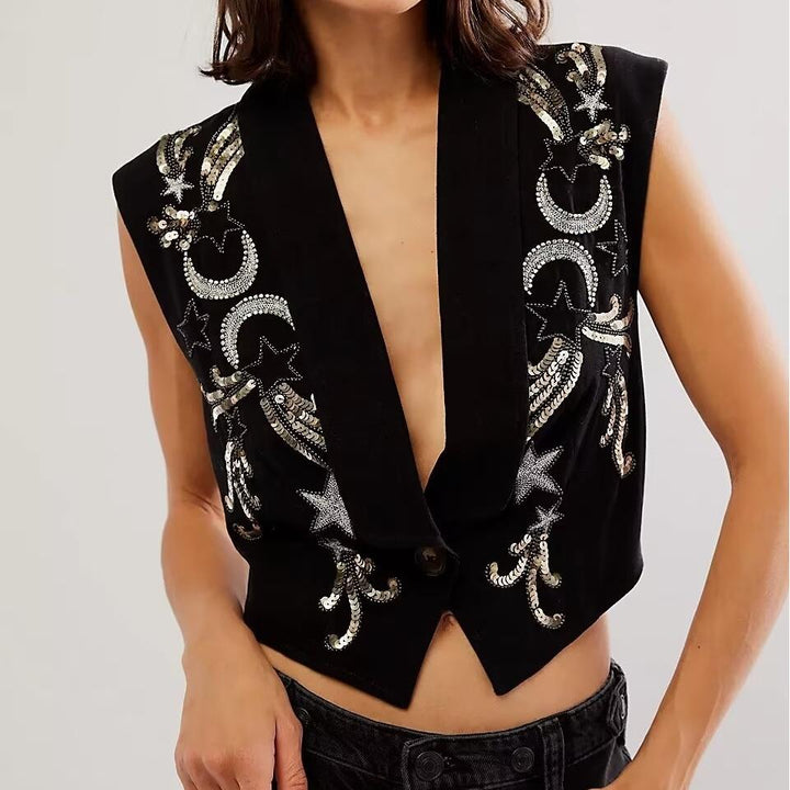 YEAKO - Women's Sequin Embroidered Vest Top