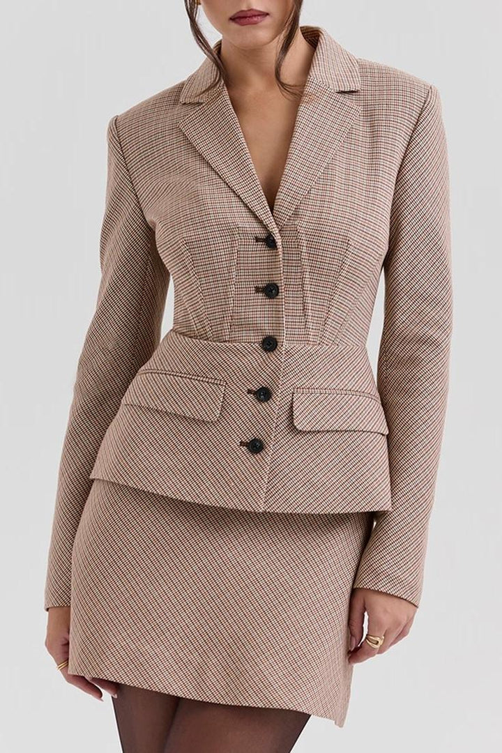 GIADA - Women's Plaid Blazer and Mini Skirt Set