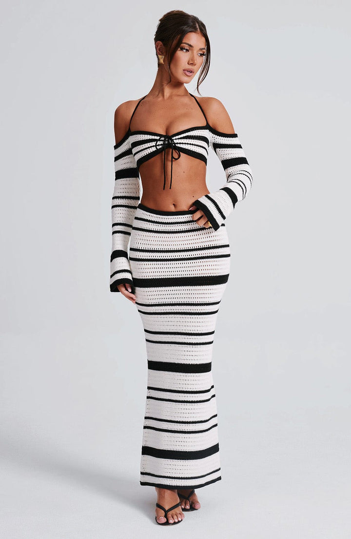 MARTINA - Striped Knit Two-Piece Bodycon Maxi Dress