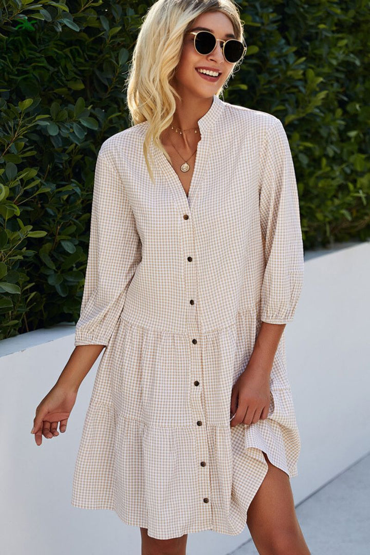 JUUL - Checked Shirt Dress With Mao Collar