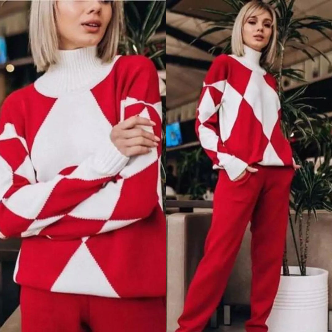 TESS - Knitted Two-Piece Set Geometric Print