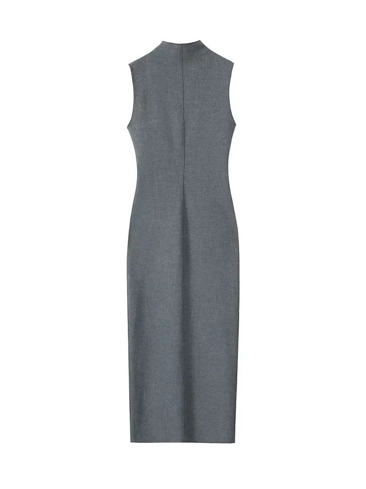 SINDRA - Elegant Charcoal Sleeveless Sheath Dress