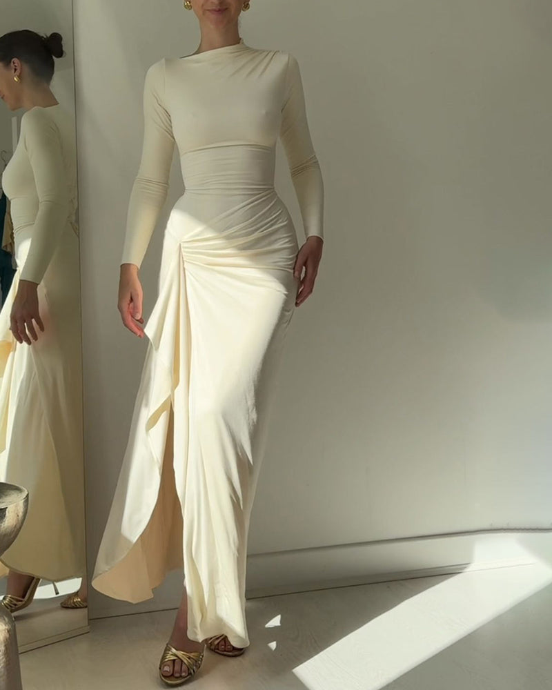 TISSO - Ruched Long Sleeve Evening Gown