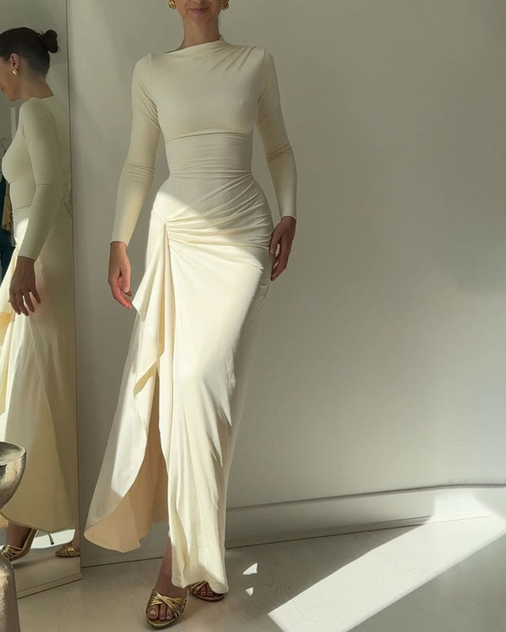 TISSO - Ruched Long Sleeve Evening Gown