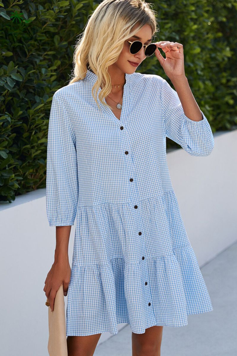 JUUL - Checked Shirt Dress With Mao Collar