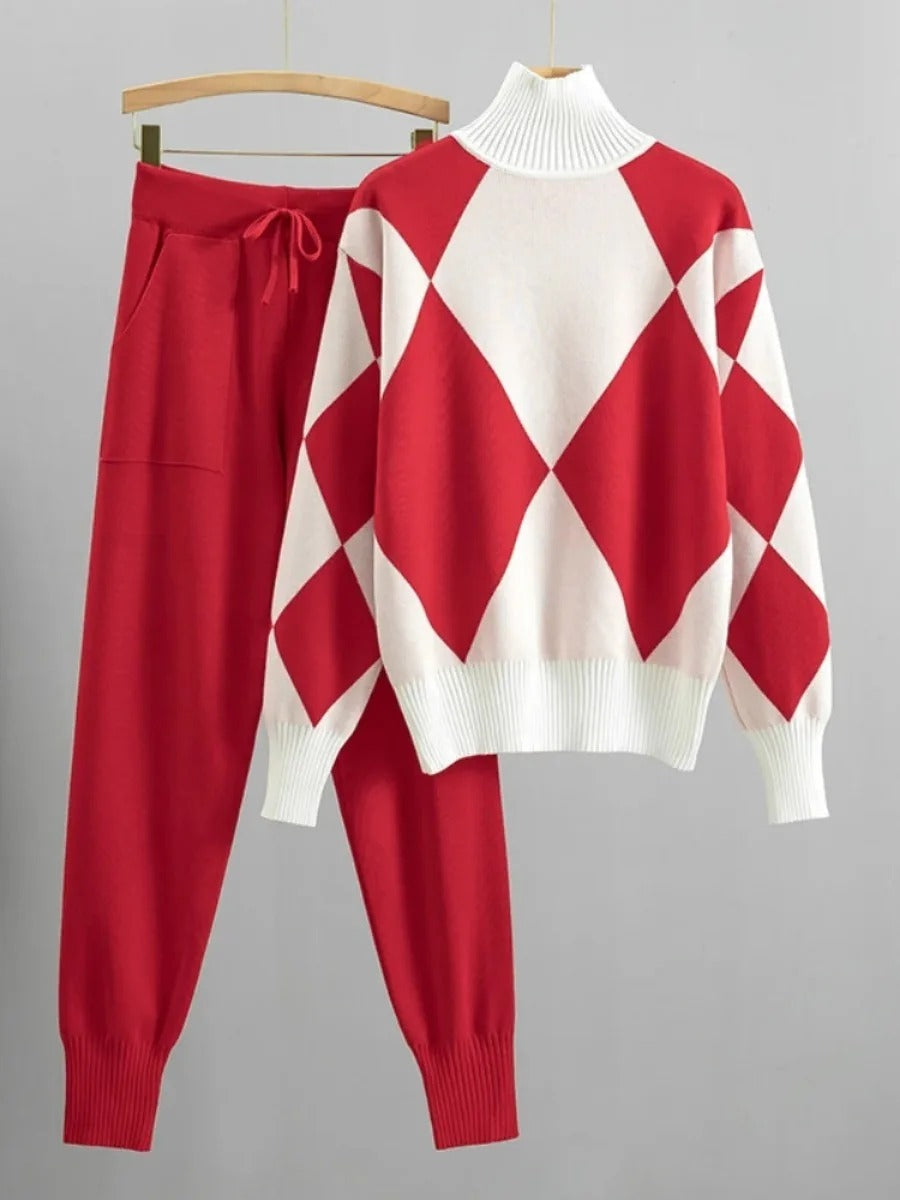 TESS - Knitted Two-Piece Set Geometric Print