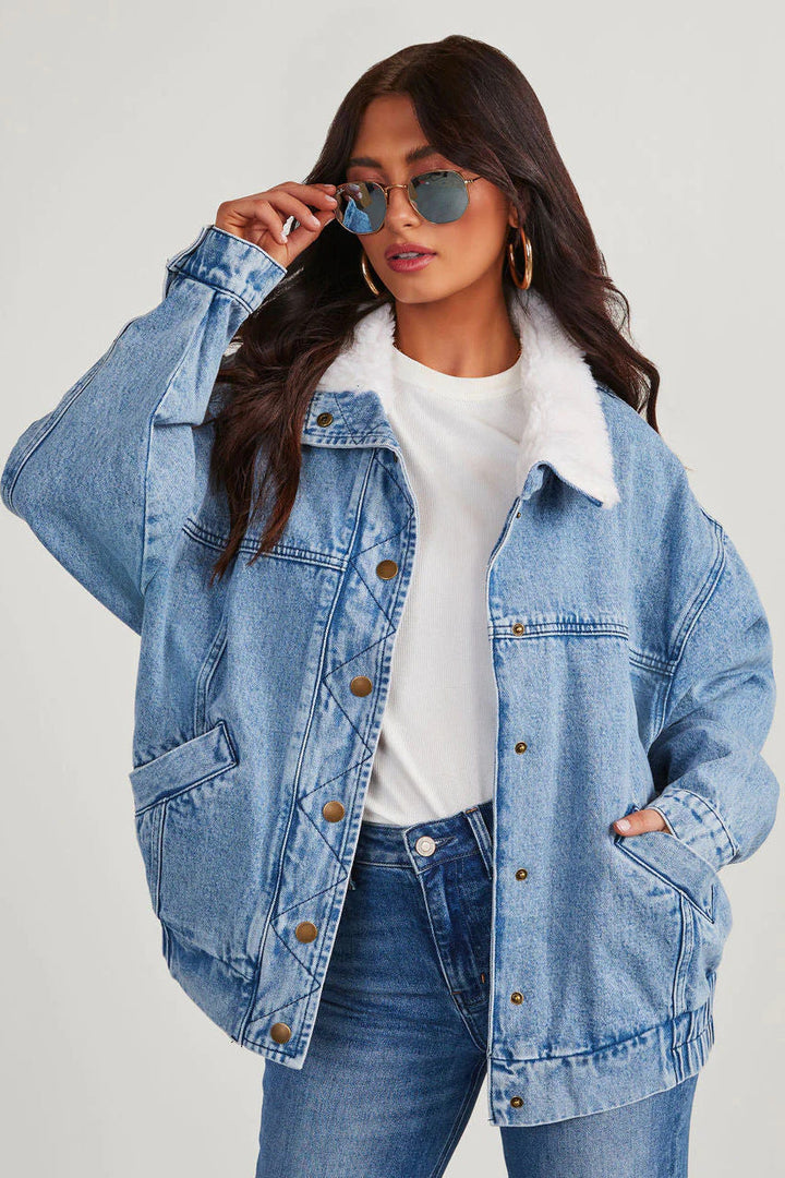 SENN - Women's Washed Denim Jacket Fleece Collar