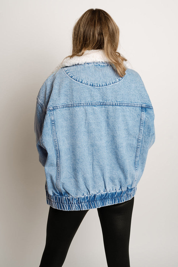 SENN - Women's Washed Denim Jacket Fleece Collar