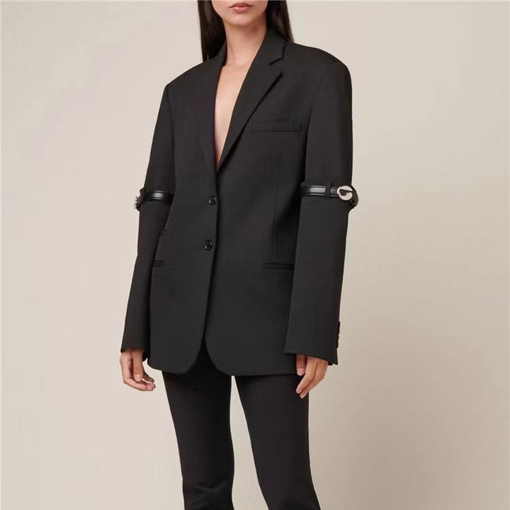 AKIRA - Black Blazer with Arm Strap Detail