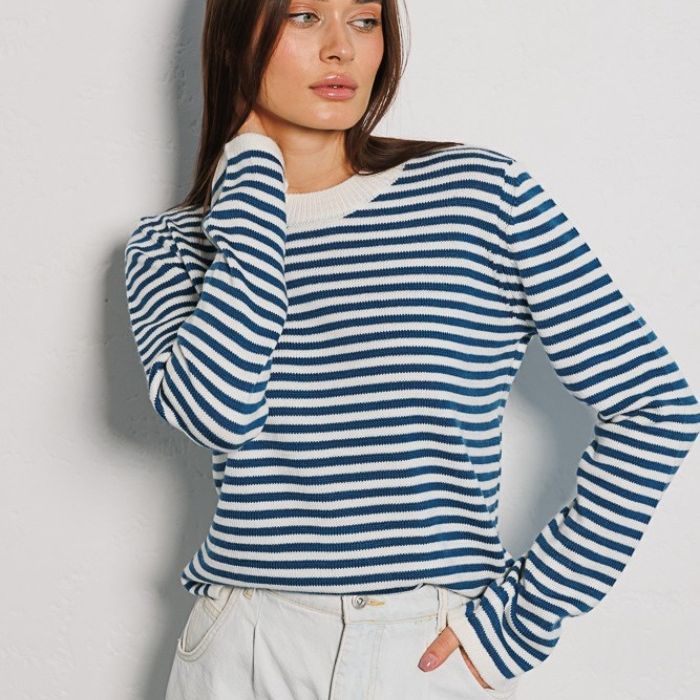 UMEKO - Women's Striped Knitted Long Sleeve Sweater