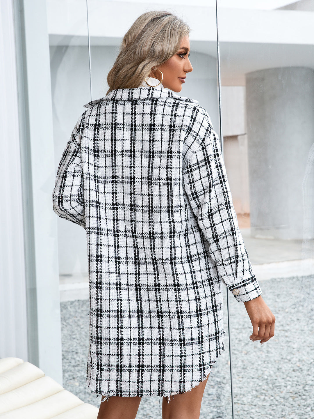 GISELLE - Plaid Tweed Button Coat