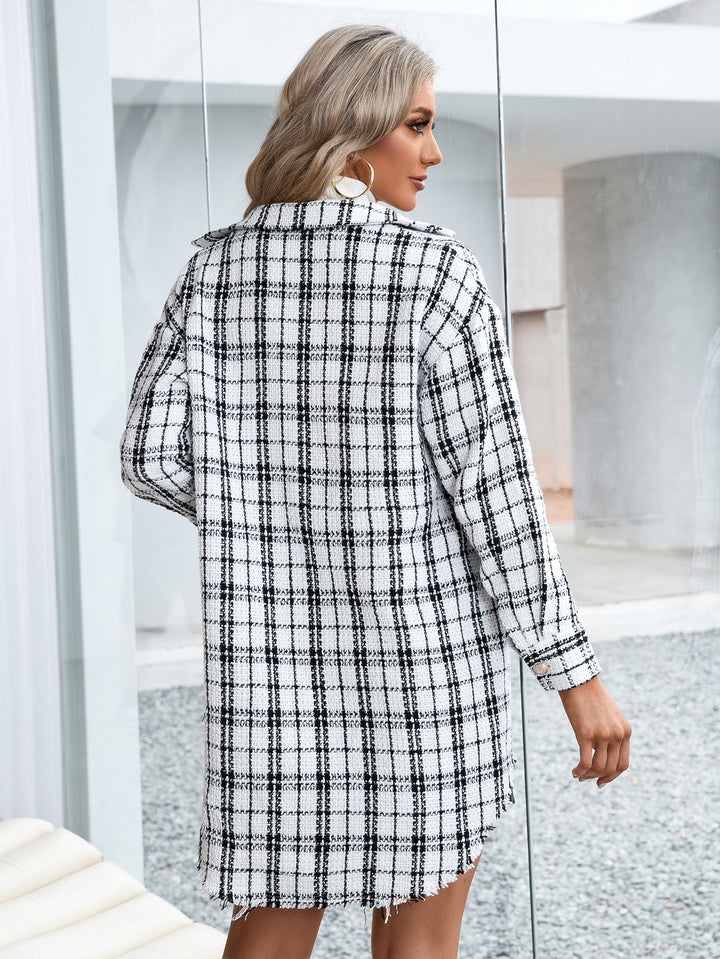 GISELLE - Plaid Tweed Button Coat