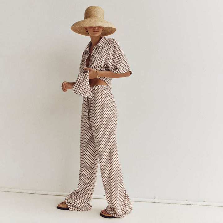 LIRIEN - Geometric Print Shirt & Trousers Set