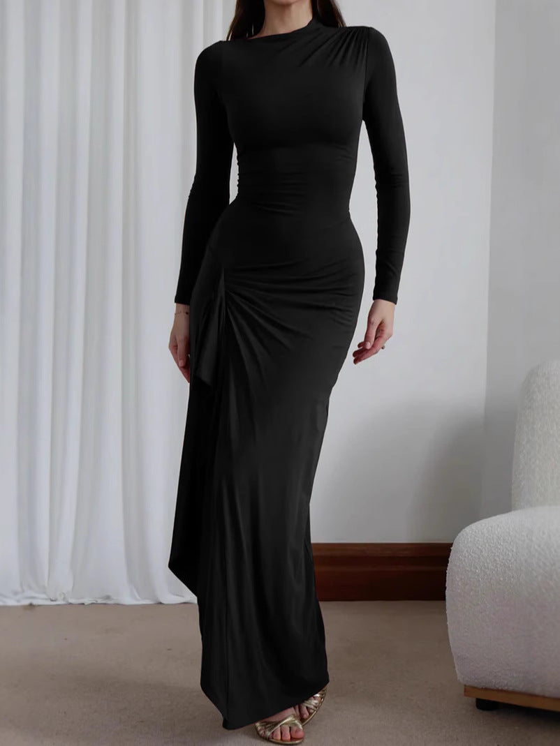 TISSO - Ruched Long Sleeve Evening Gown