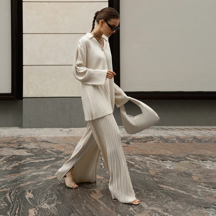 LORREE- Pleated Pantsuit Set
