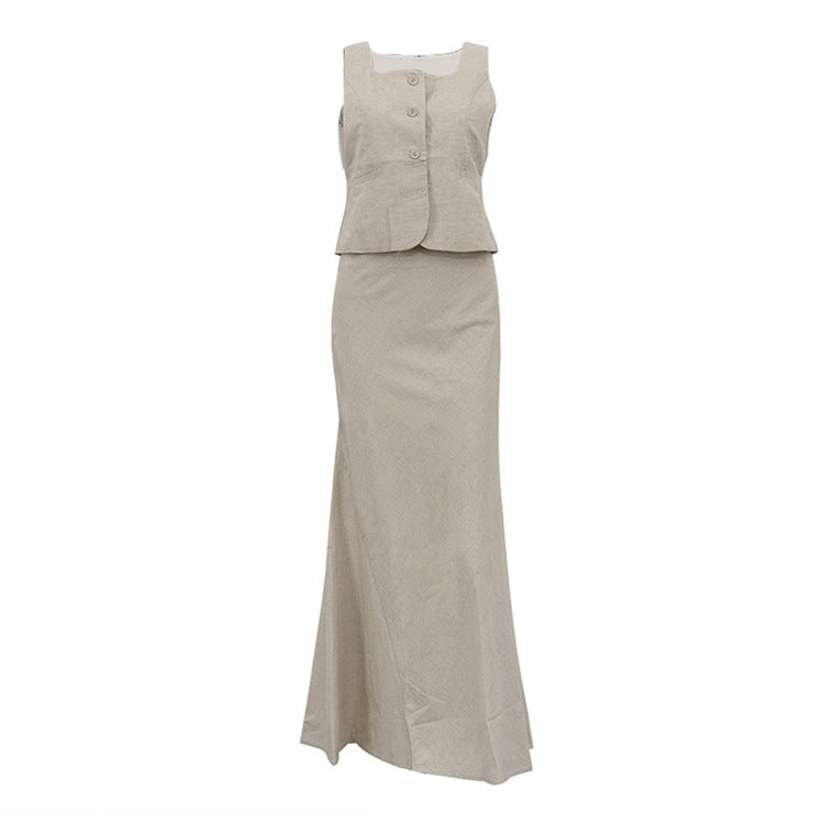 LIANA - Sleeveless Vest and Maxi Skirt Set
