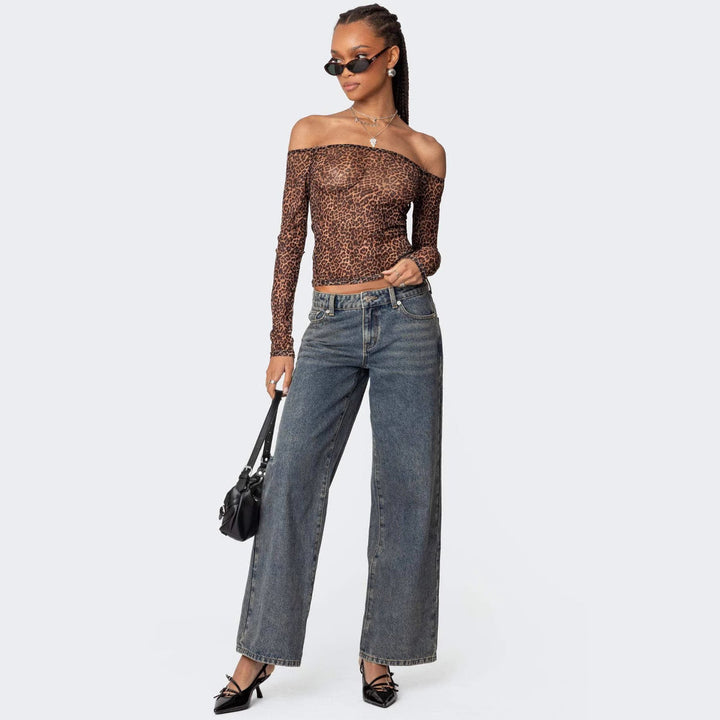 HART - Low-Waisted Leopard Patch Wide-Leg Jeans