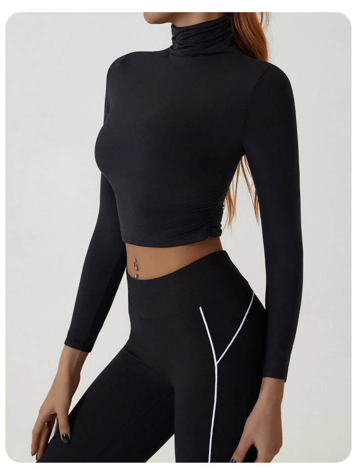 SIDRA - Long Sleeve Ruched Turtleneck Crop Top