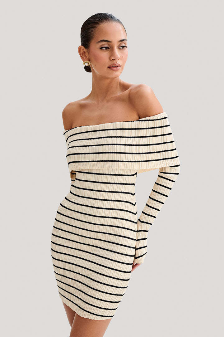 FRANCESSI - Off-Shoulder Striped Knit Dress