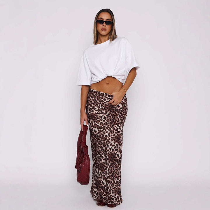 NORIKO - Leopard Print Maxi Skirt High Waist