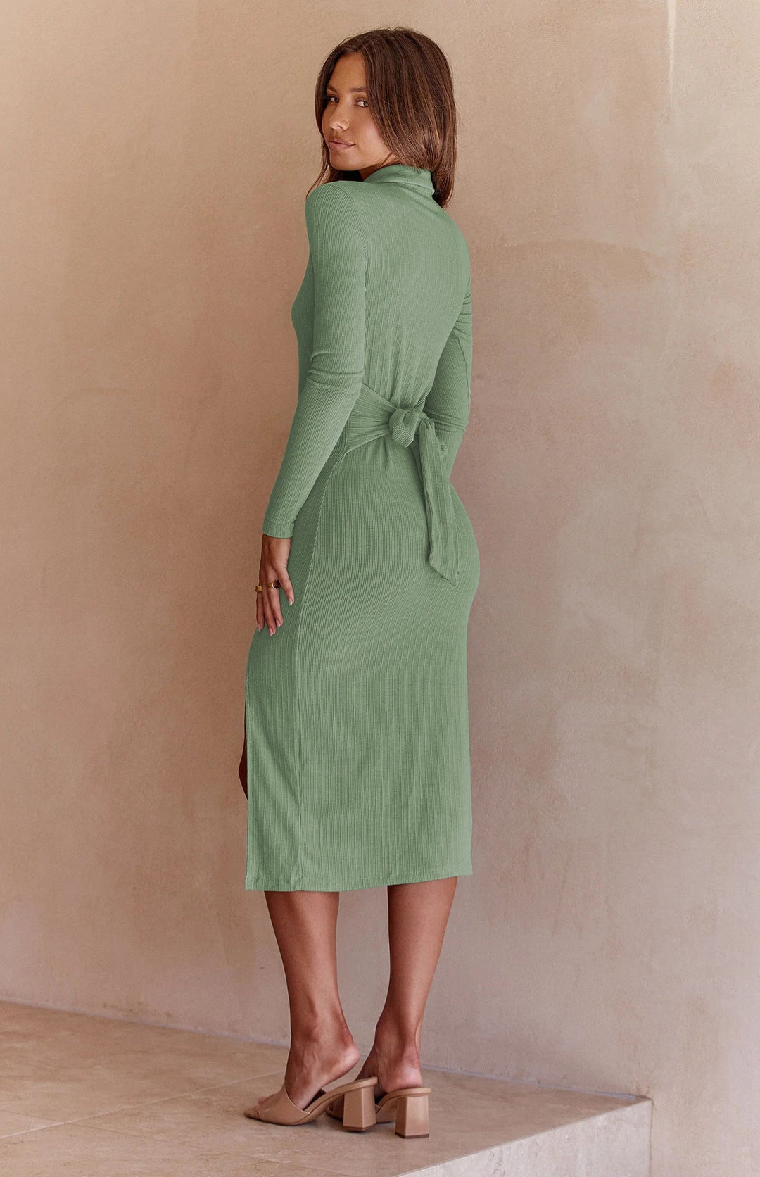 PARZIS - Ribbed Long-Sleeved Slim-Fit Dress