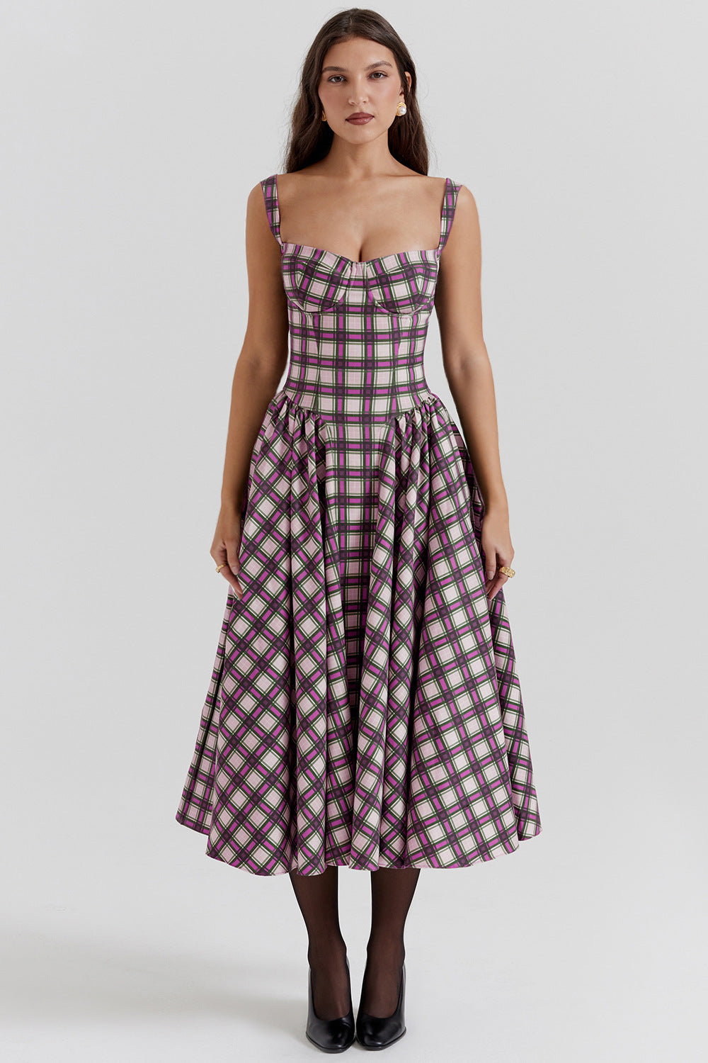 MEDELLIN - Elegant Plaid Midi Dress