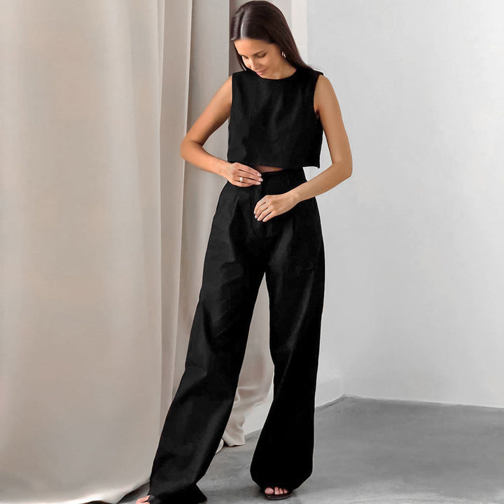 NYX - Cotton Sleeveless Crop Top and Pants Set