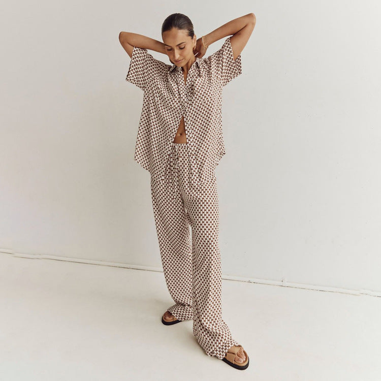 LIRIEN - Geometric Print Shirt & Trousers Set