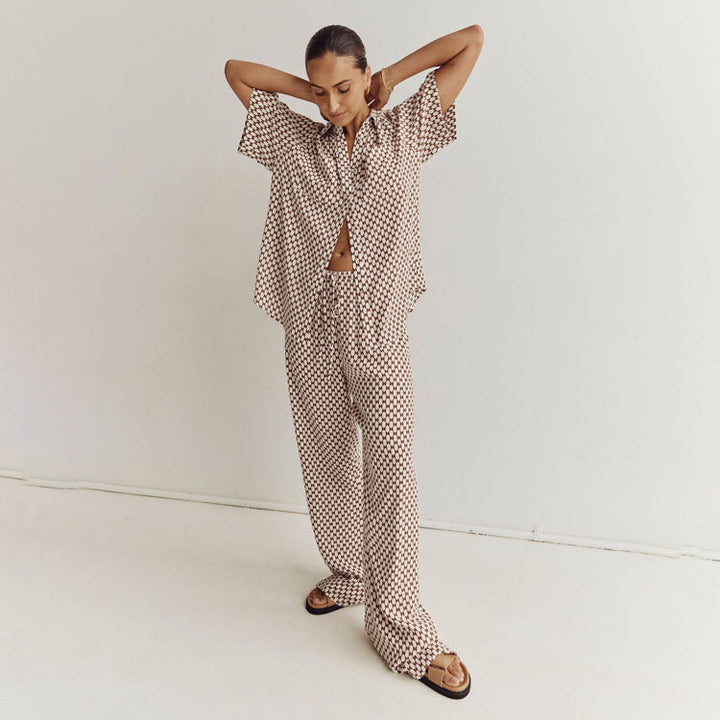 LIRIEN - Geometric Print Shirt & Trousers Set