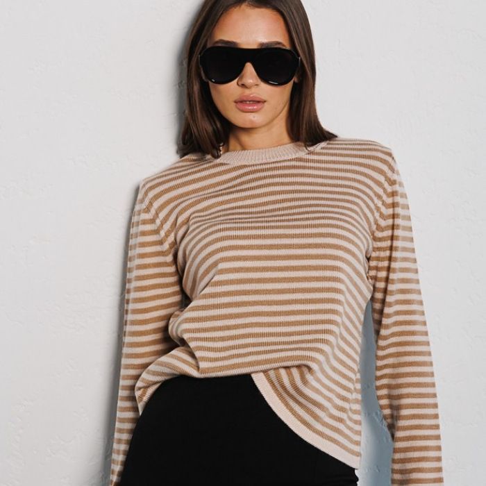 UMEKO - Women's Striped Knitted Long Sleeve Sweater