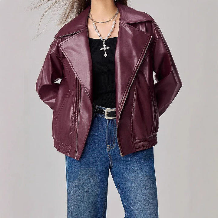 HINA - Women's Vegan Leather Oversized Biker Jacket