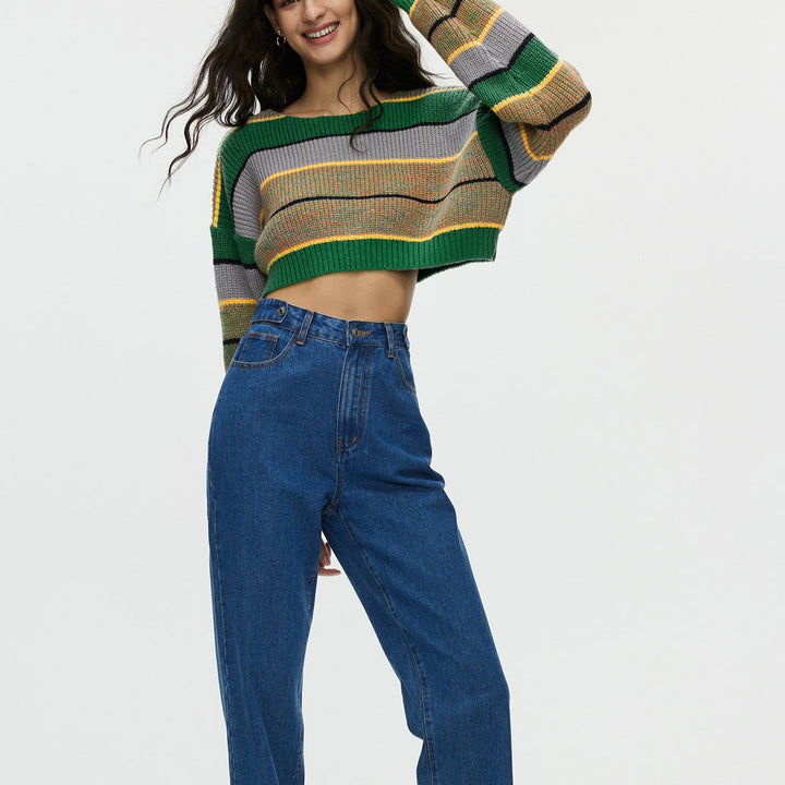 TALISCA - Women's Striped Cropped Knit Sweater