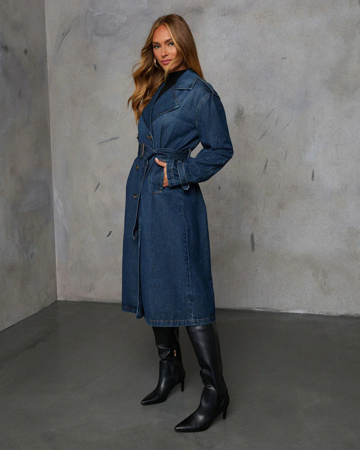 RUEBY - Double-Breasted Denim Trench Coat