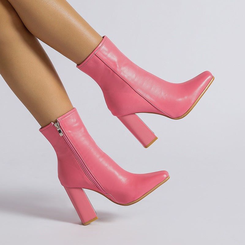 ELLYS - Elegant Pink High-Heeled Ankle Boots