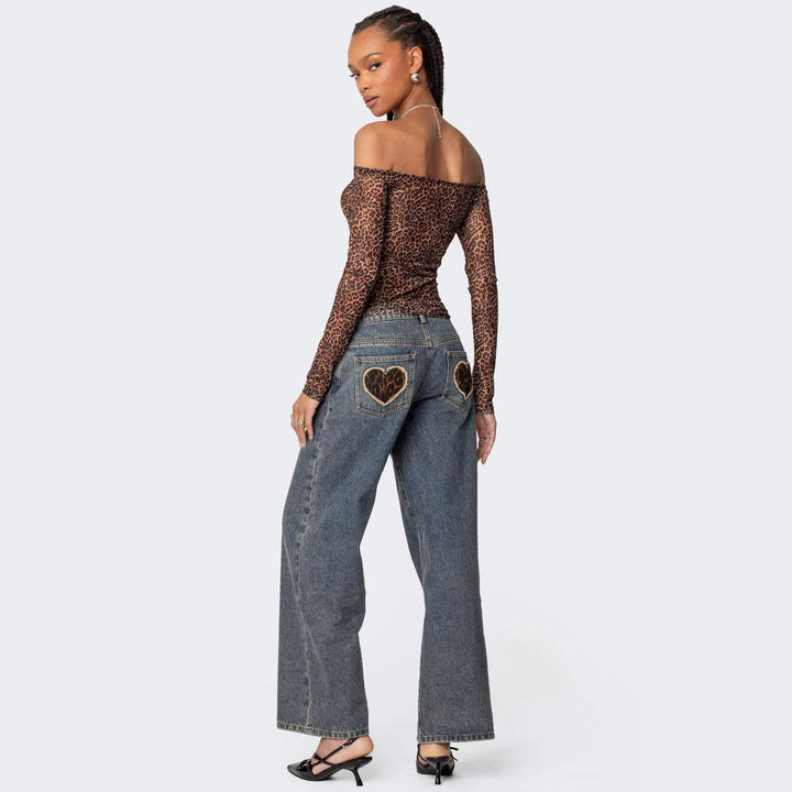 HART - Low-Waisted Leopard Patch Wide-Leg Jeans